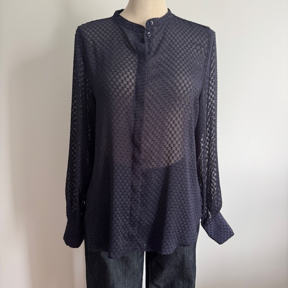 H&M - Dark Blue Sheer Button Down Shirt - Picture 4 of 9